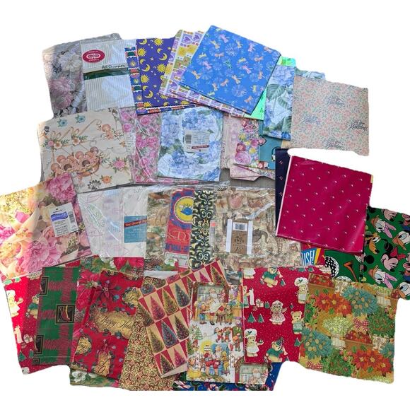 Huge Lot Vintage Wrapping Paper Gift Wrap Variety Scrapbooking Junk Journal New - Picture 1 of 8